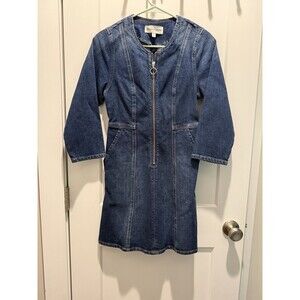 Aritzia Denim Forum Front Zipper Denim Blue Jean Mini Dress with 3/4 Sleeve 0